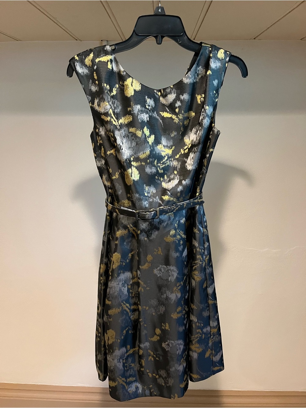 Eliza J Black Metallic Floral Midi Dress with Gold Accents